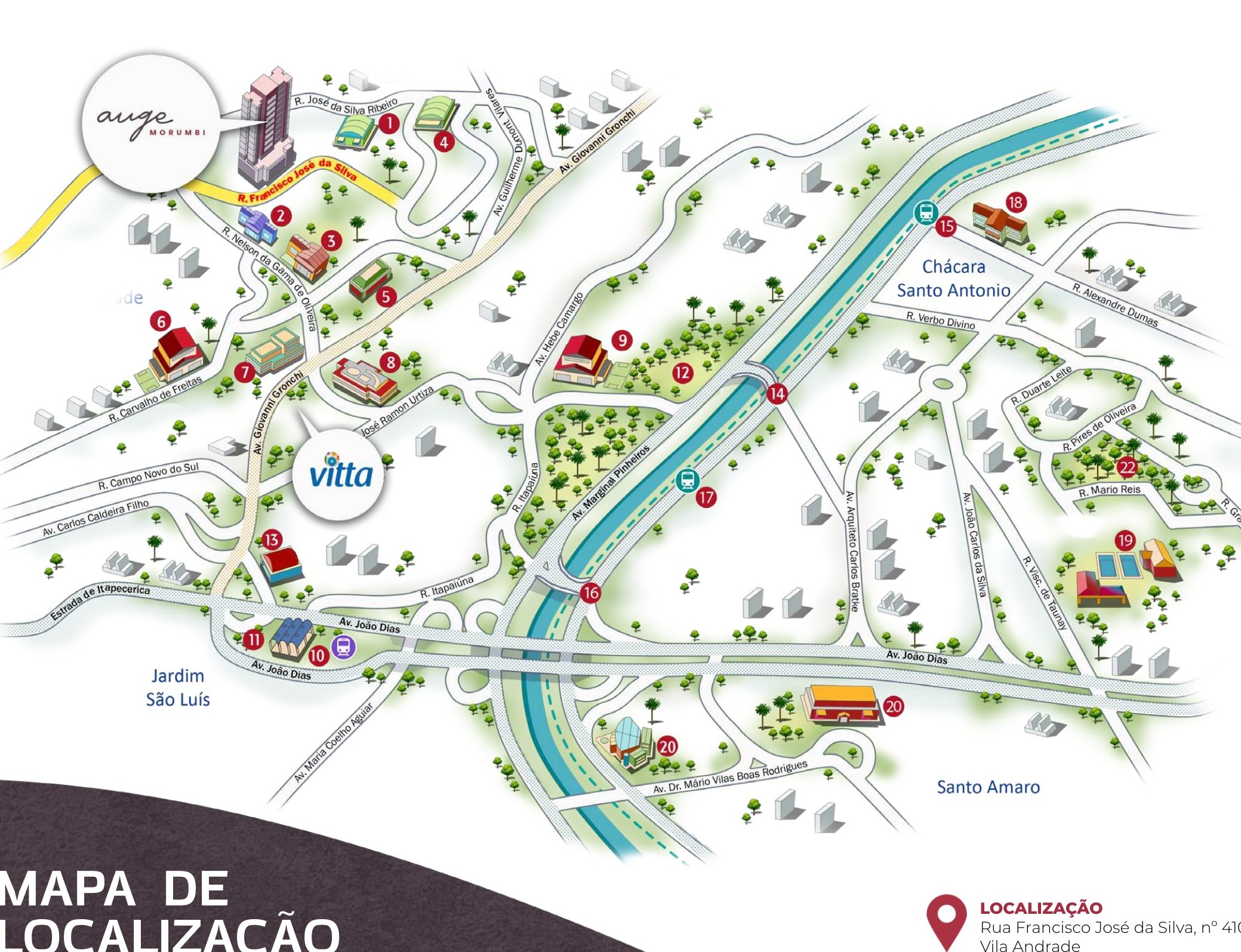 Mapa de localização do Auge Morumbi em Vila Andrade