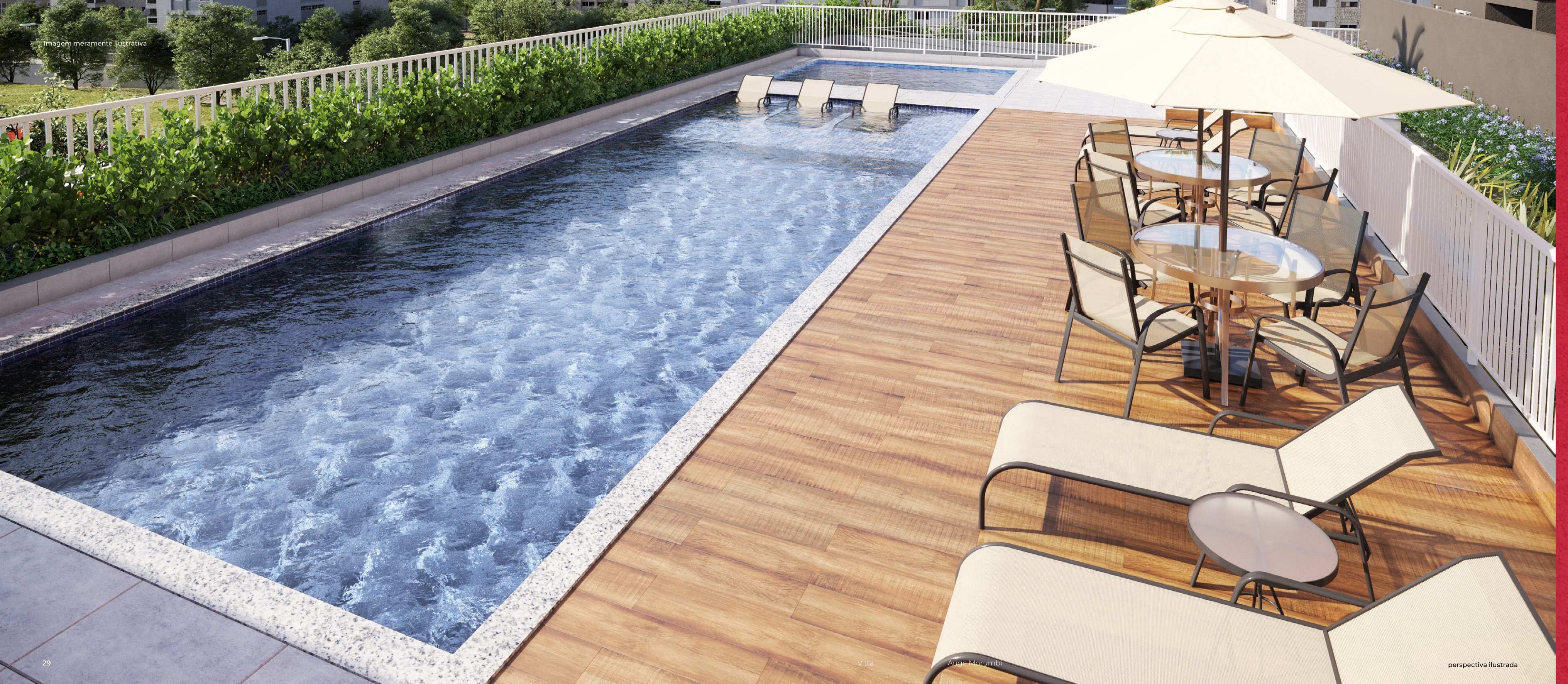 Piscina com deck e solarium